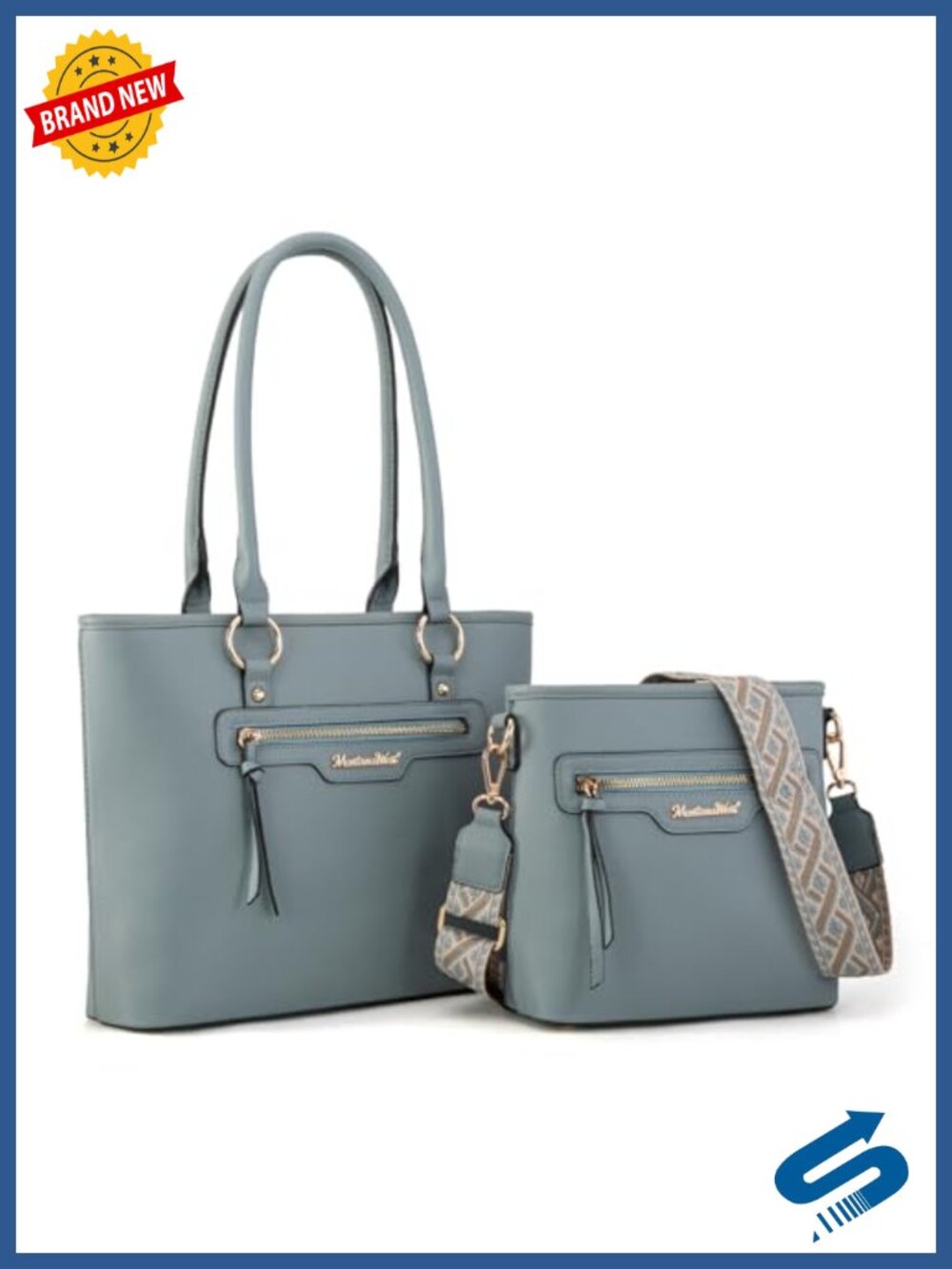 Large Vegan Leather Tote & Crossbody Bag Set - 2pcs Women Purses